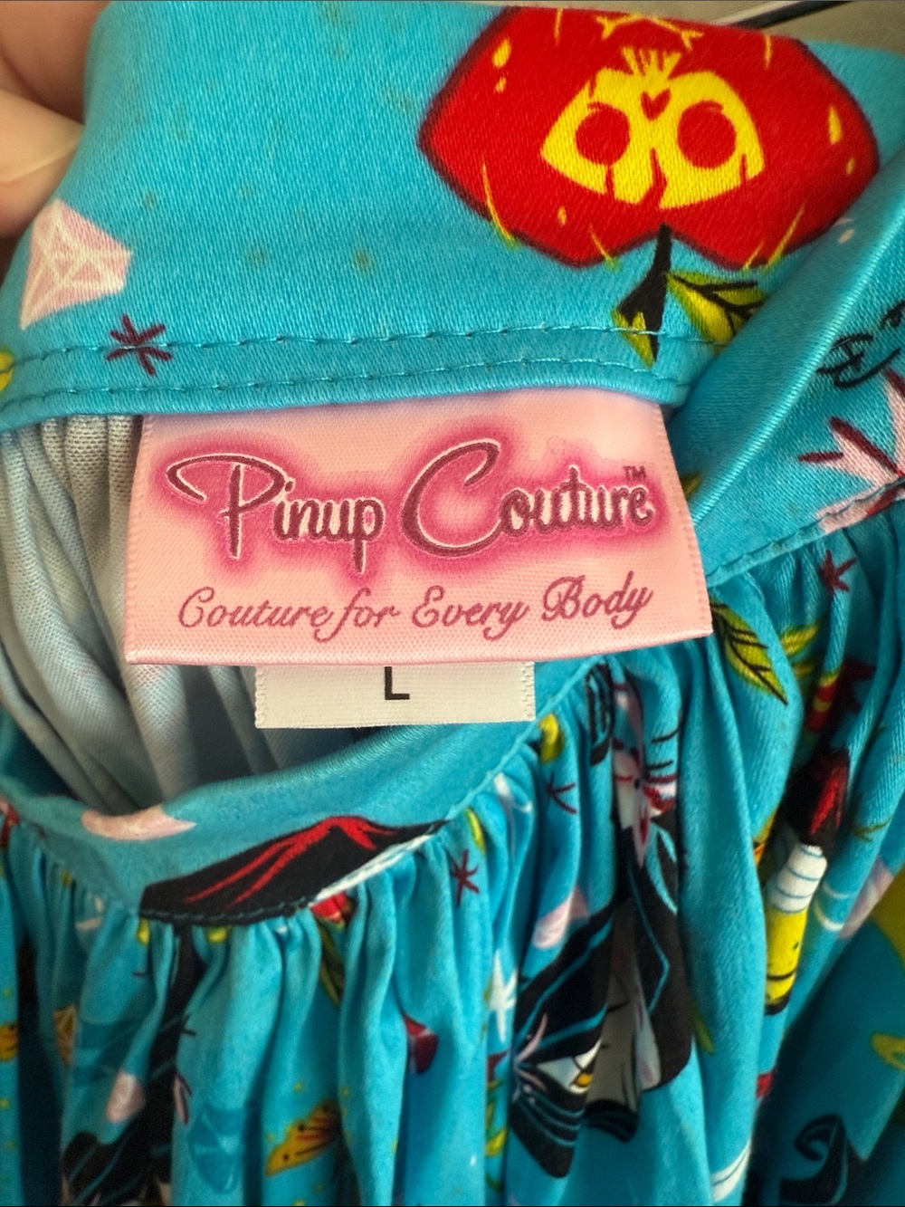 Pinup Couture Bright Turquoise Snow White Graphic Print Gathered A-Line Skirt - Picture 2 of 13